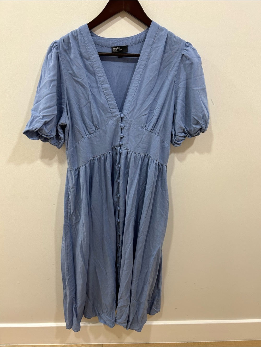 Nobody's Child Blue Starlight Button Front Midi Dress Petite US 10